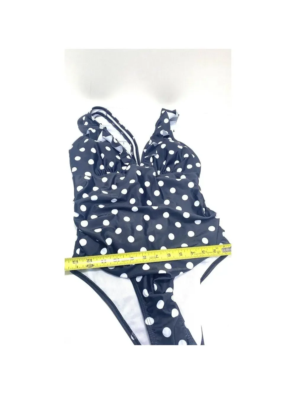NEW Large Women’s Black White Polka Dot V-Neck One Piece Bathing Suit